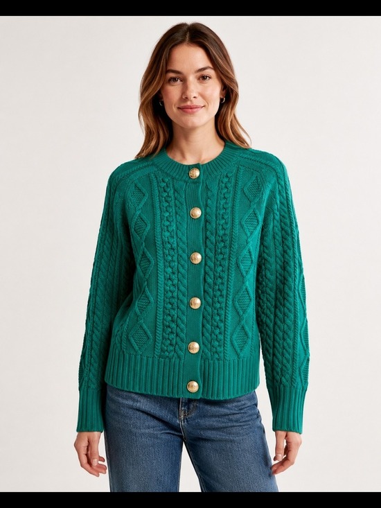 J. Crew Sweaters - J. Crew Teal Cable-Knit Button Cardigan